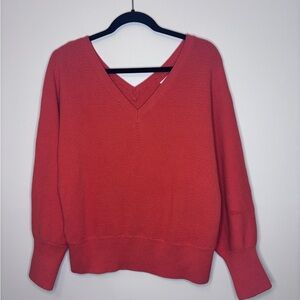 Anthropologie Women’s Knit Textured Orange V-neck sweater size L